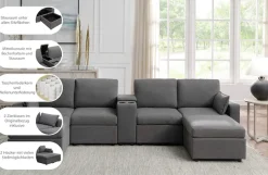 OTTO home Wohnlandschaft »Ulrik, U-Form, Breite: 315cm« mit Stauraum unter den Sitzen, inkl Stauraumkonsole mit Becherhaltern