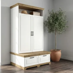 OTTO home Wäscheschrank »Rügen XXL– Landhaus-Charme mit maximalem Stauraum, zeitlos schön« B/H/T ca. 127/216/70 cm,Integrierte Sitzbank + Schubladen: Stauraum für Schlafzimmer+Diele