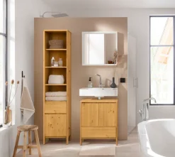 OTTO products Waschbeckenunterschrank »Jorrick« Breite 60 cm, Kiefer mit Bio Öl/Wachs behandelt, Siphonausschnitt