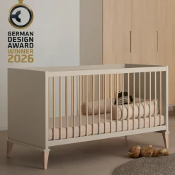 PAIDI Babybett »JONTE 70x140cm in Beige, umbaubares Kinderbett mit Massivholz« Gitterbett 4-fach höhenverstellbar, entnehmbare Sprossen, Juniorbett