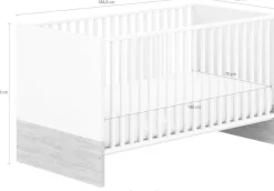 PAIDI Babybett »YOLANDA in Weiß mit Eiche-Dekor, umbaubares Kinderbett« inkl. Lattenrost, Gitterbett höhenverstellbar, entnehmbare Sprossen