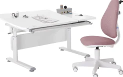 PAIDI Büromöbel-Set »Kinderschreibtisch & Drehstuhl in Weiß, mitwachsend & ergonomisch« Spar-Set, 130x70 cm Schülerschreibtisch, Kinderstuhl in Blau/Rosa,stufenlos höhenverstellbar, neigbare Tischplatte, Schulstarter-Set