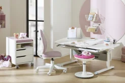 PAIDI Büromöbel-Set »Kinderschreibtisch & Drehstuhl in Weiß, mitwachsend & ergonomisch« Spar-Set, 130x70 cm Schülerschreibtisch, Kinderstuhl in Blau/Rosa,stufenlos höhenverstellbar, neigbare Tischplatte, Schulstarter-Set