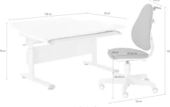 PAIDI Büromöbel-Set »Kinderschreibtisch & Drehstuhl in Weiß, mitwachsend & ergonomisch« Spar-Set, 130x70 cm Schülerschreibtisch, Kinderstuhl in Blau/Rosa,stufenlos höhenverstellbar, neigbare Tischplatte, Schulstarter-Set