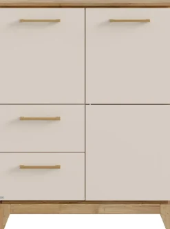 PAIDI Highboard »STIENE in Beige oder Grau, 2 Schubladen und 2 Türen mit Soft-Close« B/H/T ca. 95/123/40cm,stabiles Regal mit Massivholz, Standregal, geprüfte Qualität