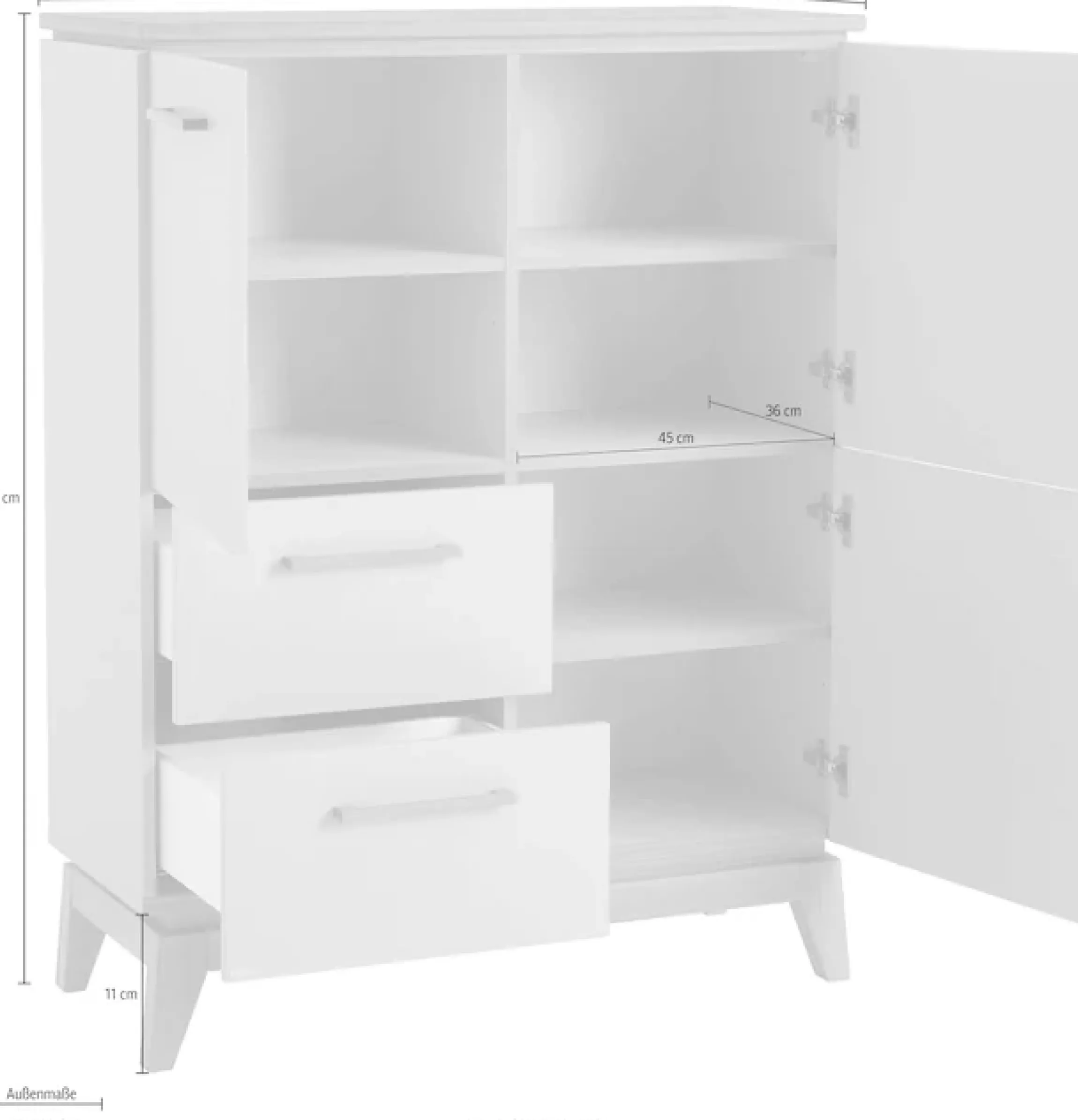PAIDI Highboard »STIENE in Beige oder Grau, 2 Schubladen und 2 Türen mit Soft-Close« B/H/T ca. 95/123/40cm,stabiles Regal mit Massivholz, Standregal, geprüfte Qualität