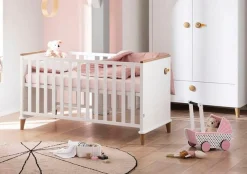 PAIDI Kinderbett »LOTTE & FYNN Steiff by PAIDI, Weiß mit Eiche Massivholz« inkl. Lattenrost, umbaubares Gitterbett, 4-fach höhenverstellbar