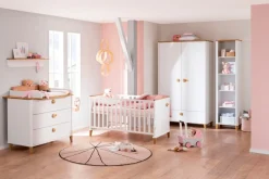 PAIDI Kinderbett »LOTTE & FYNN Steiff by PAIDI, Weiß mit Eiche Massivholz« inkl. Lattenrost, umbaubares Gitterbett, 4-fach höhenverstellbar