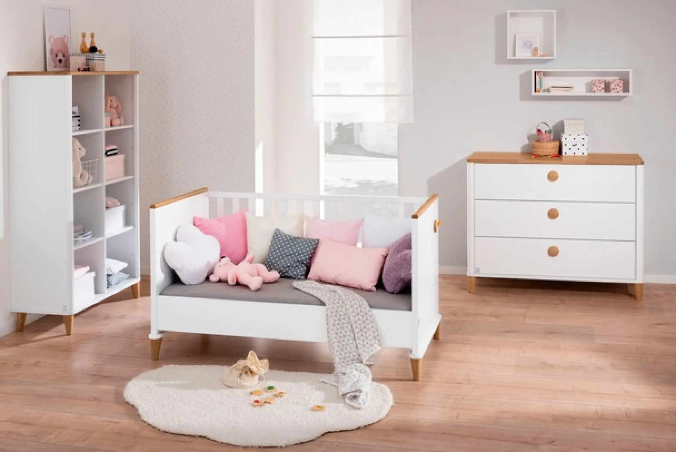 PAIDI Kinderregal »LOTTE & FYNN Steiff by PAIDI, 8 offene Fächer, 96cm Breite« Lotte & Fynn,Highboard, Weiß mit Eiche Massivholz, stabiles und langlebiges Regal