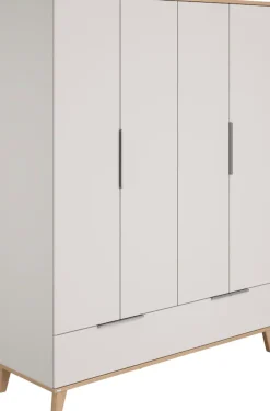 PAIDI Kleiderschrank »FIENE in Grau, 4 Türen und 1 Schublade mit Soft-Close« B/H ca. 164x210cm,inkl. Kleiderstange und Einlegeböden, Kleiderschrank aus Holz