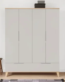 PAIDI Kleiderschrank »FIENE in Grau, 4 Türen und 1 Schublade mit Soft-Close« B/H ca. 164x210cm,inkl. Kleiderstange und Einlegeböden, Kleiderschrank aus Holz