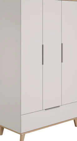 PAIDI Kleiderschrank »FIENE in Grau, 3 Türen und 1 Schublade mit Soft-Close« inkl. Kleiderstange und Einlegeböden, Kleiderschrank aus Holz