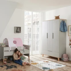 PAIDI Kleiderschrank »FIENE in Grau, 3 Türen und 1 Schublade mit Soft-Close« inkl. Kleiderstange und Einlegeböden, Kleiderschrank aus Holz