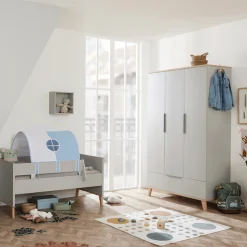 PAIDI Kleiderschrank »FIENE in Grau, 3 Türen und 1 Schublade mit Soft-Close« inkl. Kleiderstange und Einlegeböden, Kleiderschrank aus Holz