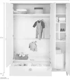 PAIDI Kleiderschrank »LOTTE & FYNN Steiff by PAIDI, 3 Türen und 1 Schublade mit Soft-Close« inkl. Kleiderstangen und Einlegeböden, Schrank in Weiß mit Massivholz