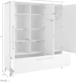 PAIDI Kleiderschrank »STIENE in Beige oder Grau, 3 Türen und 1 Schublade mit Soft-Close« B/H/T ca. 170/200/57cm,inkl Kleiderstange + Einlegeböden, Kleiderschrank mit Eiche Massivholz