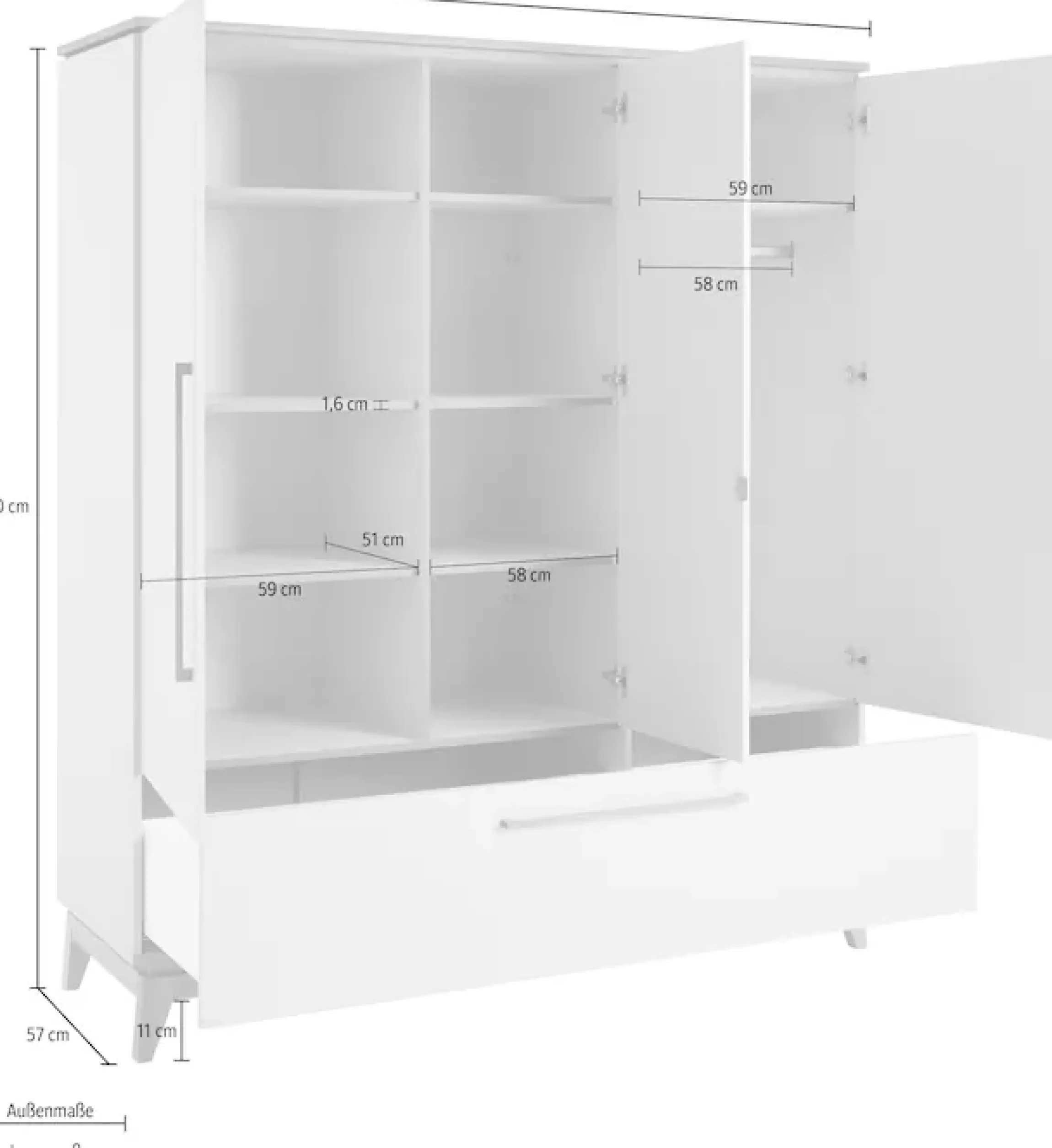 PAIDI Kleiderschrank »STIENE in Beige oder Grau, 3 Türen und 1 Schublade mit Soft-Close« B/H/T ca. 170/200/57cm,inkl Kleiderstange + Einlegeböden, Kleiderschrank mit Eiche Massivholz