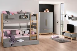 PAIDI Kleiderschrank »STIENE in Beige oder Grau, 2 Türen und 1 Schublade mit Soft-Close« B/H/T ca. 123/200/57cm,inkl Kleiderstange + Einlegeböden, Kleiderschrank mit Eiche Massivholz