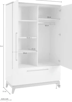 PAIDI Kleiderschrank »STIENE in Beige oder Grau, 2 Türen und 1 Schublade mit Soft-Close« B/H/T ca. 123/200/57cm,inkl Kleiderstange + Einlegeböden, Kleiderschrank mit Eiche Massivholz