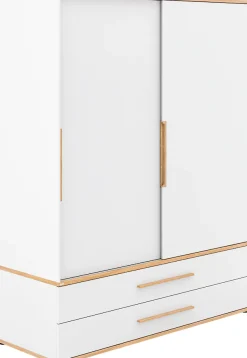 PAIDI Kleiderschrank »YOLANDA in Weiß mit Eiche-Dekor, 2 Schiebetüren und 2 Schubladen« inkl. Kleiderstangen und Einlegeböden, Massivholz-Griffe, Soft-Close