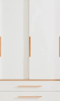PAIDI Kleiderschrank »YOLANDA in Weiß mit Eiche-Dekor, 2 Schiebetüren und 2 Schubladen« inkl. Kleiderstangen und Einlegeböden, Massivholz-Griffe, Soft-Close