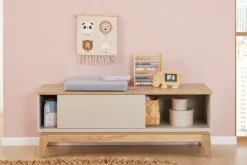 PAIDI Lowboard »STIENE in Beige oder Grau, 2 Fächer, Schiebetüre mit Soft-Close« B/H/T ca. 124/47/40cm,stabiles Lowboard mit Massivholz, Sitzfunktion, TV-Board