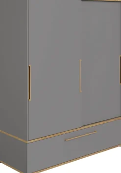 PAIDI Schiebetürenschrank »STIENE in Beige oder Grau, 2 Türen und 1 Schublade mit Soft-Close« B/H/T ca. 164/200/62cm,mit Kleiderstangen+Einlegeböden, Kleiderschrank mit Massivholzgriffen
