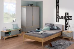 PAIDI Schiebetürenschrank »STIENE in Beige oder Grau, 2 Türen und 1 Schublade mit Soft-Close« B/H/T ca. 164/200/62cm,mit Kleiderstangen+Einlegeböden, Kleiderschrank mit Massivholzgriffen