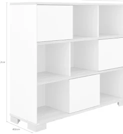 PAIDI Standregal »YOLANDA in Weiß mit Eiche-Dekor, 9 Fächer mit 3 Schiebetüren« 127 cm Breite, langlebiges Regal aus Holz, Soft-Close