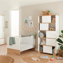 PAIDI Standregal »YOLANDA in Weiß mit Eiche-Dekor, 10 Fächer mit 5 Schiebetüren« 86 cm Breite, langlebiges Regal aus Holz, Soft-Close