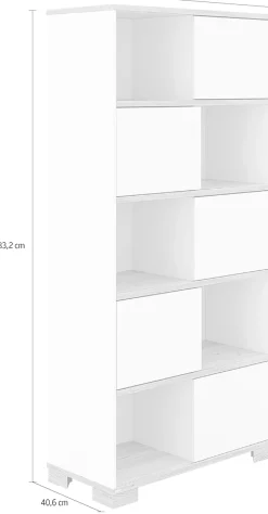 PAIDI Standregal »YOLANDA in Weiß mit Eiche-Dekor, 10 Fächer mit 5 Schiebetüren« 86 cm Breite, langlebiges Regal aus Holz, Soft-Close