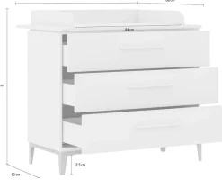 PAIDI Wickelkommode »CUTIE LEA in Weiß, 3 Schubladen, inkl. abnehmbarem Wickelaufsatz« bis 50 kg Kommode in Off-White, 110 cm Breite, Soft-Close-Funktion, Wickeltisch 110 cm