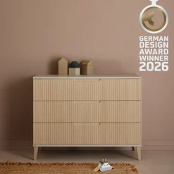 PAIDI Wickelkommode »JONTE in Beige & Eichefarben, 3 Schubladen mit Soft-Close, Vollauszug« bis 50 kg Kommode 124 cm Breite, Wickeltisch mit Massivholz-Füßen 124 cm