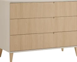 PAIDI Wickelkommode »JONTE in Beige & Eichefarben, 3 Schubladen mit Soft-Close, Vollauszug« bis 50 kg Kommode 124 cm Breite, Wickeltisch mit Massivholz-Füßen 124 cm