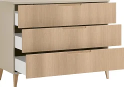 PAIDI Wickelkommode »JONTE in Beige & Eichefarben, 3 Schubladen mit Soft-Close, Vollauszug« bis 50 kg Kommode 124 cm Breite, Wickeltisch mit Massivholz-Füßen 124 cm