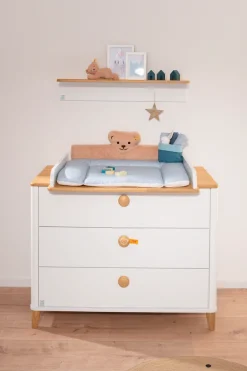 PAIDI Wickelkommode »LOTTE & FYNN Steiff by PAIDI, 3 Schubladen und Wickelaufsatz« Weiß mit Eiche Massivholz, abnehmbarer Aufsatz, Soft-Close 119 cm