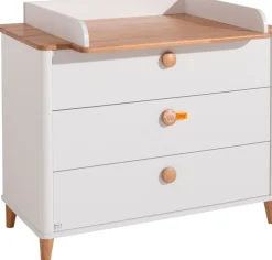 PAIDI Wickelkommode »LOTTE & FYNN Steiff by PAIDI, 3 Schubladen und Wickelaufsatz« Weiß mit Eiche Massivholz, abnehmbarer Aufsatz, Soft-Close 119 cm