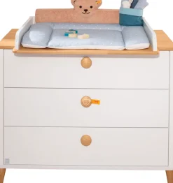 PAIDI Wickelkommode »LOTTE & FYNN Steiff by PAIDI, 3 Schubladen und Wickelaufsatz« Weiß mit Eiche Massivholz, abnehmbarer Aufsatz, Soft-Close 119 cm