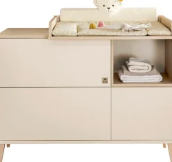 PAIDI Wickelkommode »MILA & BEN Steiff by PAIDI in Beige, Tür und 2 Schubladen« bis 50 kg Push-to-open, Soft-Close, stabile Kommode mit Massivholz-Füßen 129,4 cm