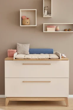 PAIDI Wickelkommode »STIENE in Beige mit Eiche Massivholz, inkl. Wickelaufsatz, Spar-Set« bis 50 kg 2 Schubladen mit Soft-Close, 123 cm Breite, hochwertiger Wickeltisch 123 cm