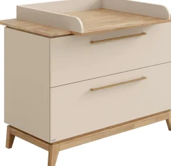 PAIDI Wickelkommode »STIENE in Beige mit Eiche Massivholz, inkl. Wickelaufsatz, Spar-Set« bis 50 kg 2 Schubladen mit Soft-Close, 123 cm Breite, hochwertiger Wickeltisch 123 cm