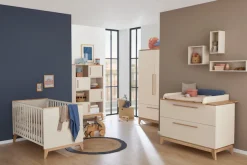 PAIDI Wickelkommode »STIENE in Beige mit Eiche Massivholz, inkl. Wickelaufsatz, Spar-Set« bis 50 kg 2 Schubladen mit Soft-Close, 123 cm Breite, hochwertiger Wickeltisch 123 cm