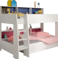 Parisot Etagenbett »Tam Tam, Stockbett, farbig hinterlegte Regale, mit Bettkasten« viel Stauraum, toll für kleine Räume, TOPSELLER!