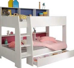 Parisot Etagenbett »Tam Tam, Stockbett, farbig hinterlegte Regale, mit Bettkasten« viel Stauraum, toll für kleine Räume, TOPSELLER!