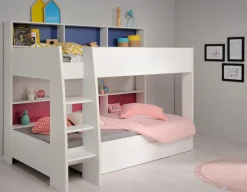 Parisot Etagenbett »Tam Tam, Stockbett, farbig hinterlegte Regale, mit Bettkasten« viel Stauraum, toll für kleine Räume, TOPSELLER!