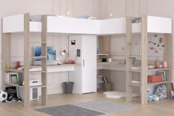Parisot Hochbett »Alex, für 2 Kinder! Maximaler Stauraum, 2 Schreibtische« Doppeltes Hochbett, all in one Bett für 2!