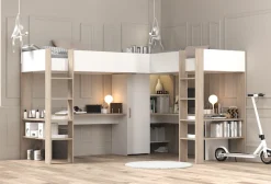 Parisot Hochbett »Alex, für 2 Kinder! Maximaler Stauraum, 2 Schreibtische« Doppeltes Hochbett, all in one Bett für 2!