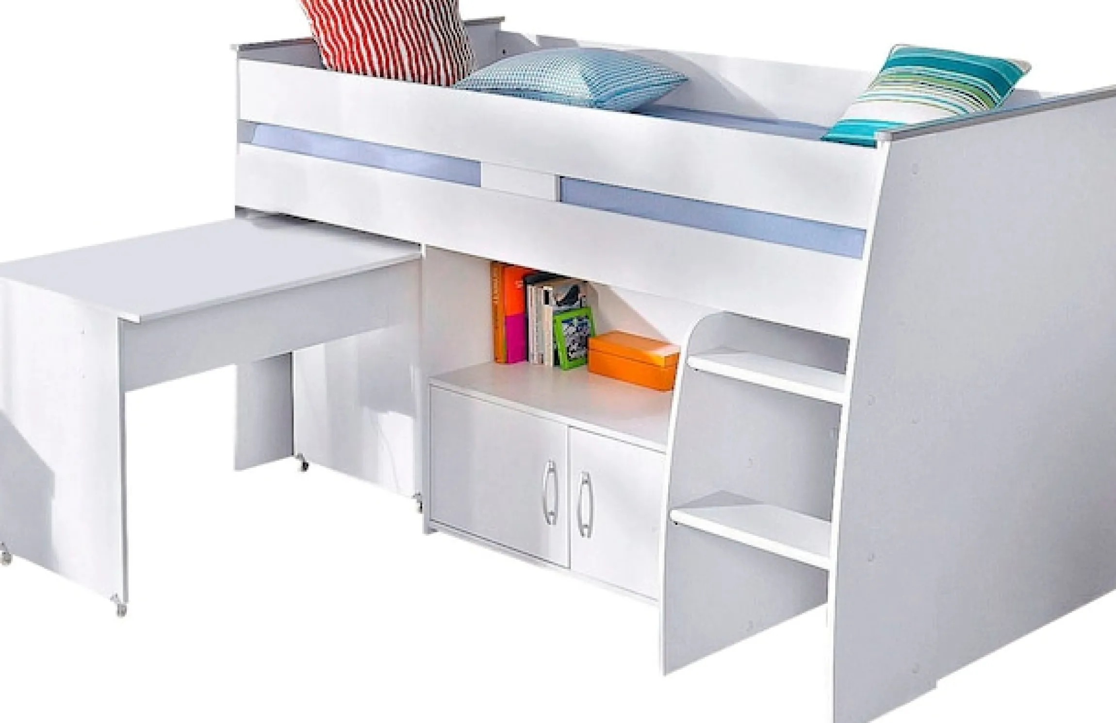 Parisot Hochbett »Reverse« mit ausziehbaren Schreibtisch, Kommode mit 2 Türen und Ablagefläche