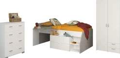 Parisot Jugendzimmer-Set »Parisot, Milky 12« 3 Stk. tlg. tolles halbhohes Hochbett, Kleiderschrank mit Mittelwand und Stauraum