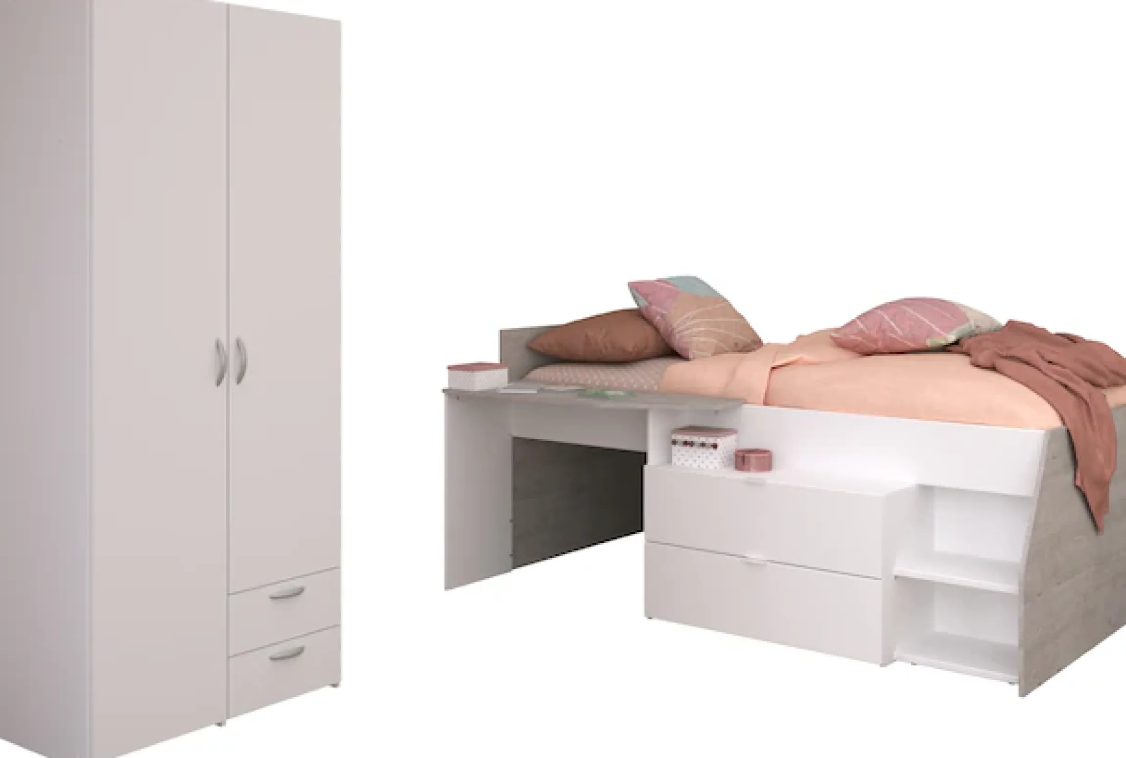 Parisot Jugendzimmer-Set »Parisot Milky 14« Bestehend aus halbhohem Hochbett und 2-trg. Kleiderschrank, 2 Stk. tlg.